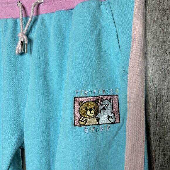 RIPNDIP Teddy Fresh Color Block Sweatpants Blue Pink Size L - Picture 2 of 8